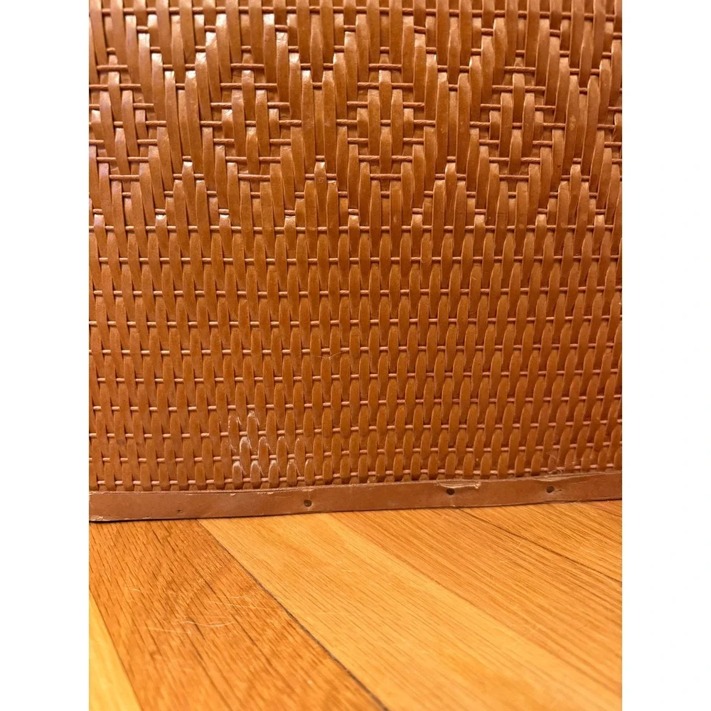 Vintage Red-Man Woven Picnic Basket Wood Lid Brown Diamond Pattern Peru Indiana
